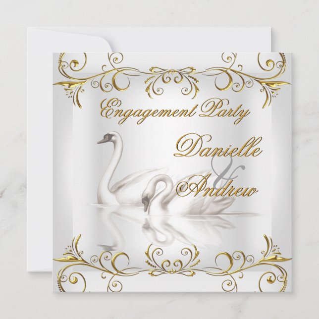 Invitación Boda Cisnes Dorado Sepia Elegante Fiesta (Anverso)