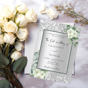 Invitación Boda civil de eucalipto blanco plateado