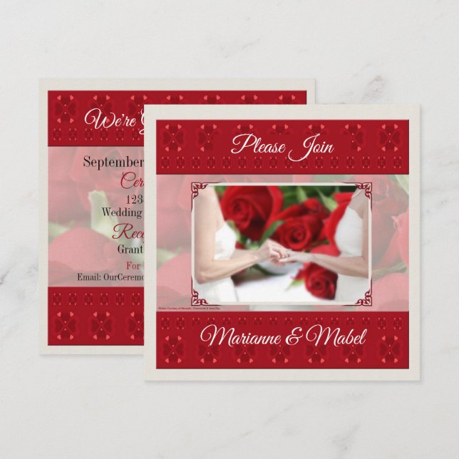 Invitación Boda Civil de Lesbianas Roses Rojas (Anverso / Reverso)