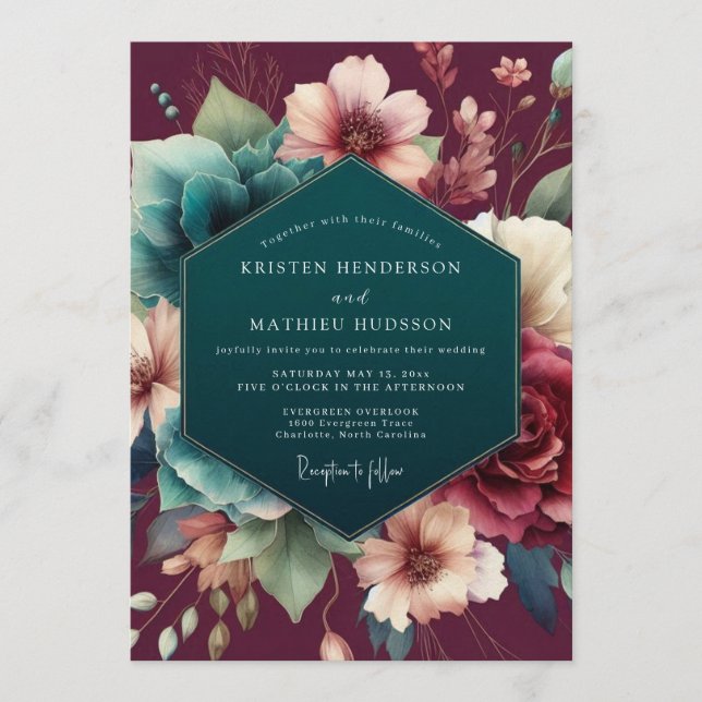 Invitación Boda Claret Teal Dutch Masters (Anverso)