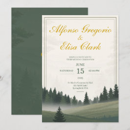 Invitación Boda Clásica Acuarela del Bosque Rústico Verde