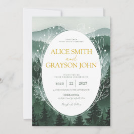 Invitación Boda Clásica Acuarela Floral Verde Bosque