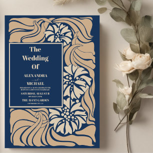 Invitación Boda Clásica Art Nouveau Azul