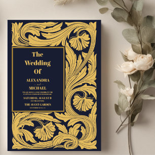 Invitación Boda Clásica Art Nouveau Azul