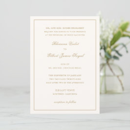 Invitación Boda clásica atemporal con borde de marfil y oro