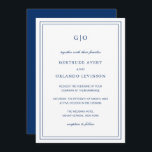 Invitación Boda clásica azul elegante de la Marina<br><div class="desc">Invitación a una boda azul marino de estilo clásico con un diseño sencillo y mínimo, con tu monograma en la parte superior y tus detalles del evento rodeados de un borde doble. Los tipos de letra alternan entre y el guión elegante, un serif tradicional y sans serif minimalistas. Esta invitación...</div>