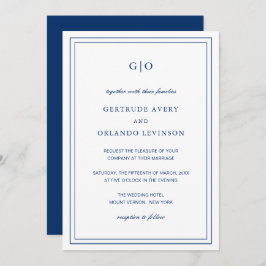 Invitación Boda clásica azul elegante de la Marina
