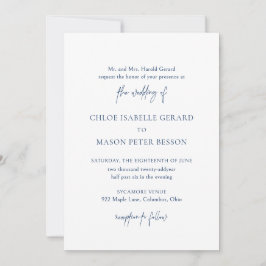 Invitación Boda clásica azul elegante de la Marina