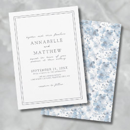 Invitación Boda Clásica Botánica Elegante Azul Polvoriento