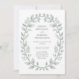 Invitación Boda Clásica Botánica Hoja Verde Heritage