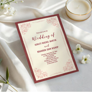 Invitación Boda Clásica Botánica Jardín de Herencia Borgoña