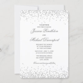 Invitación Boda Clásica con Brillo de Plata Blanca Elegante