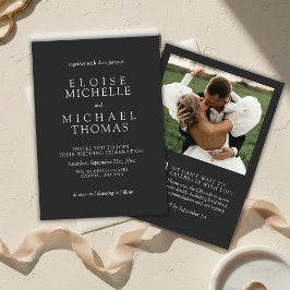 Invitación Boda Clásica con Código QR de Foto de Carbón Simpl