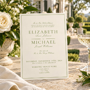 Invitación Boda Clásica con Escritura Elegante en Verde Prima