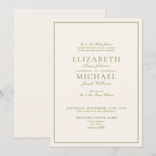 Invitación Boda Clásica con Escritura Elegante en Verde Prima