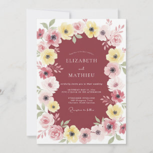 Invitación Boda Clásica con Flor Silvestre Amarilla y Marrón