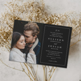 Invitación Boda Clásica con Foto en Blanco y Negro con Monogr