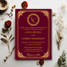 Boda Clásica con Marco de Oro y Monograma Real