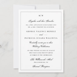 Invitación Boda Clásica con Monograma Blanco Elegante