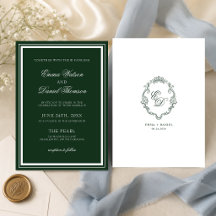 Boda Clásica con Monograma de Cresta Verde Esmeral