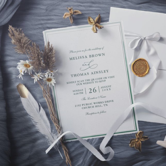 Invitación Boda Clásica con Monograma Verde y Código QR de Pr (Subido por el creador)