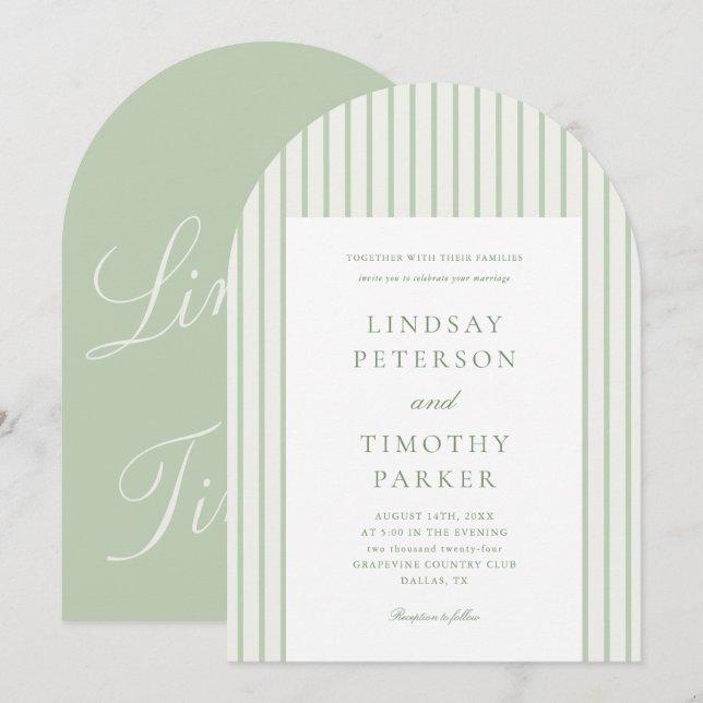 Invitación Boda Clásica con Raya Verde (Anverso / Reverso)
