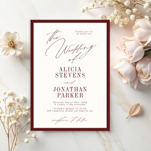 Invitación Boda clásica con tipografía formal en color burdeo