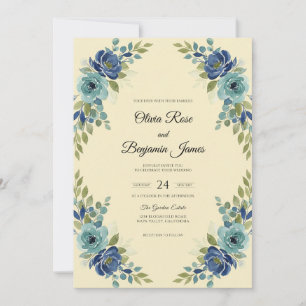 Invitación Boda Clásica de Acuarela de Agua Navy