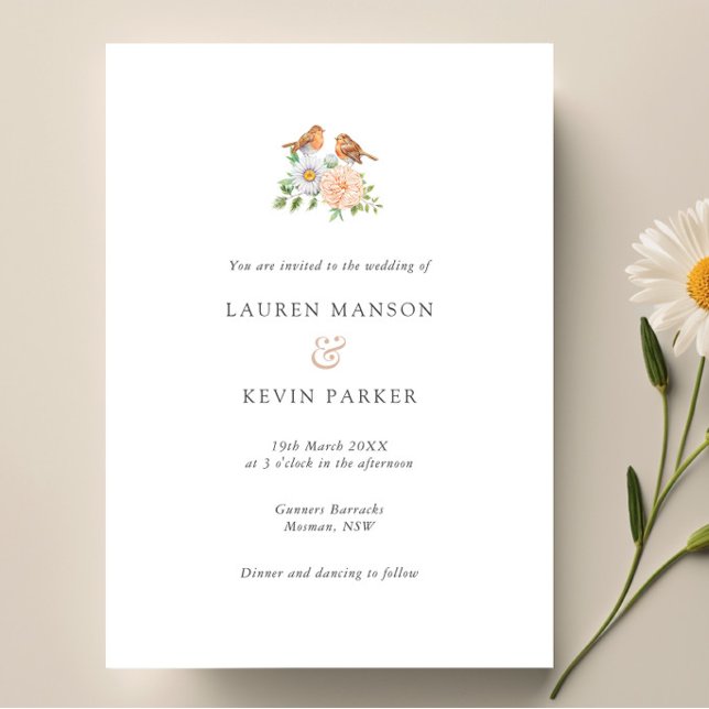 Invitación Boda clásica de aves de amor (Subido por el creador)