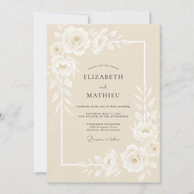 Invitación Boda Clásica de Beige Pulido (Anverso)