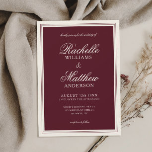 Invitación Boda Clásica de Burgundy con Estilo de Dinero Anti