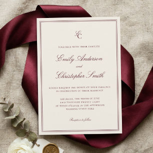 Invitación Boda clásica de burgundy y crema elegante