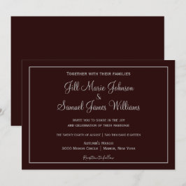 Invitación Boda Clásica de Ciruela Oscura y Gris