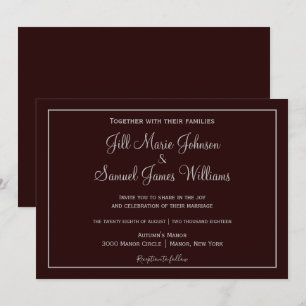 Invitación Boda Clásica de Ciruela Oscura y Gris