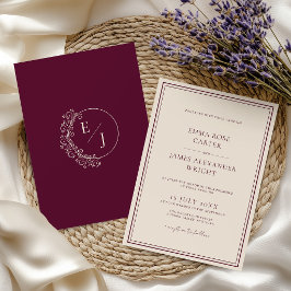 Invitación Boda Clásica de Dinero Antiguo Burgundy
