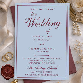 Invitación Boda Clásica de Dinero Antiguo con Azul Francés y 
