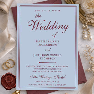 Invitación Boda Clásica de Dinero Antiguo con Azul Francés y 