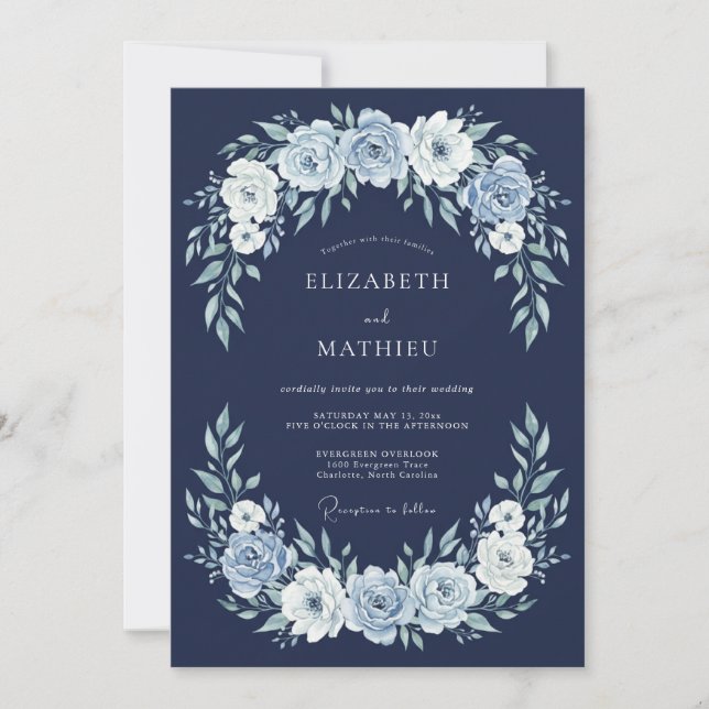 Invitación Boda Clásica de Invierno Azul Marino (Anverso)
