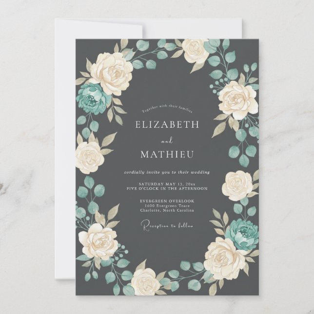 Invitación Boda Clásica de Invierno Gris Pizarra (Anverso)