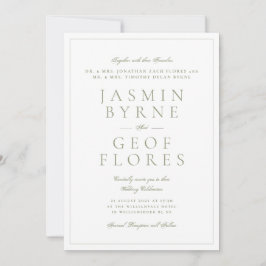 Invitación Boda Clásica de Musgo Verde y Blanco Elegante