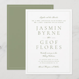 Invitación Boda Clásica de Musgo Verde y Blanco Elegante
