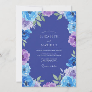 Invitación Boda Clásica de Peonía Violeta Índigo