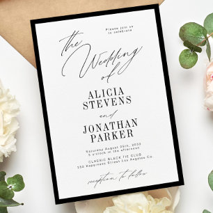 Invitación Boda clásica de tipografía formal en blanco y negr