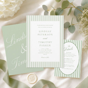 Invitación Boda Clásica de Verano Verde Menta Rayado 