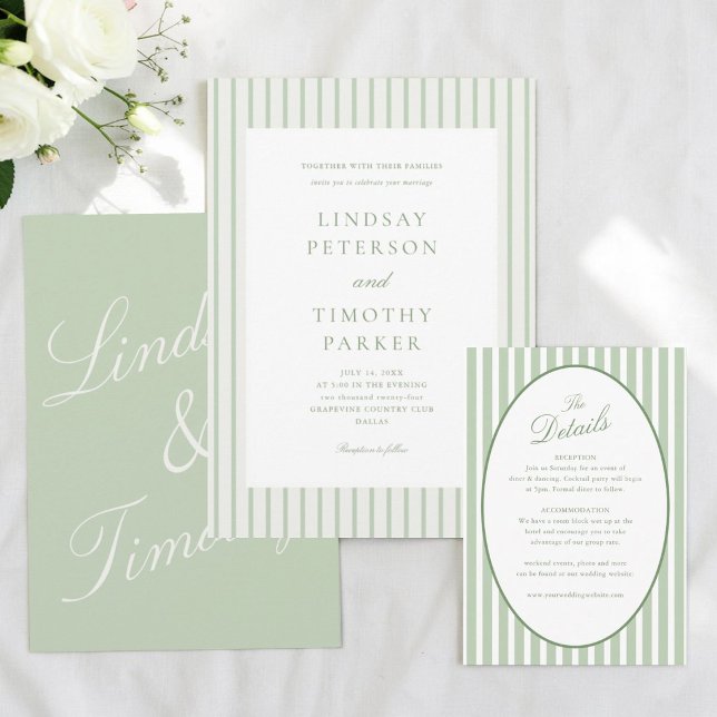 Invitación Boda Clásica de Verano Verde Menta Rayado  (Subido por el creador)