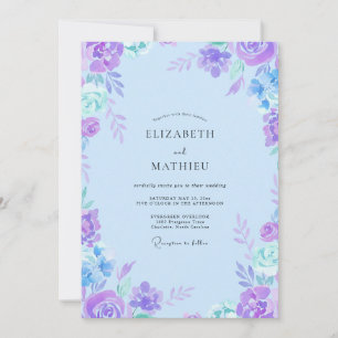 Invitación Boda clásica de violeta y pervinca con hojas