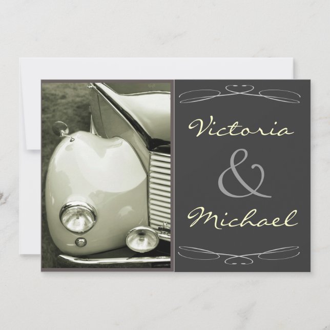 Invitación Boda clásica del motor del vintage (Anverso)