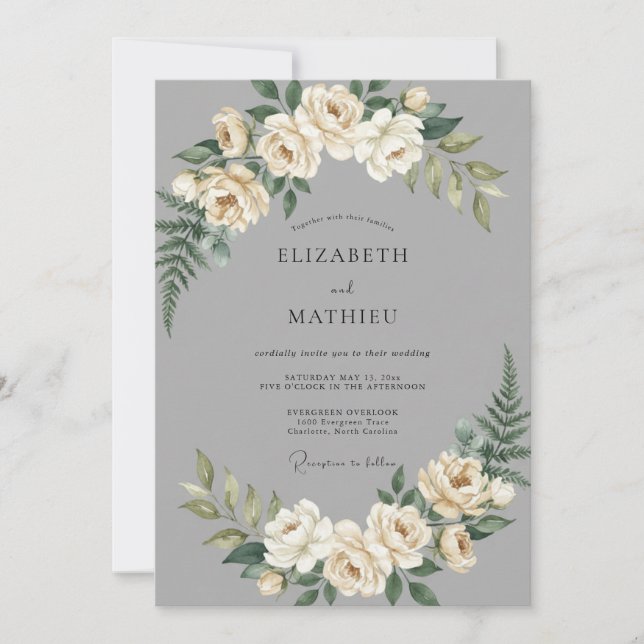 Invitación Boda Clásica Distinguida Gris (Anverso)