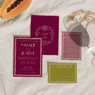 Invitación Boda Clásica Dusty Rose Dinero Antiguo Retro