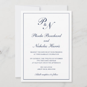 Invitación Boda clásica elegante azul marino